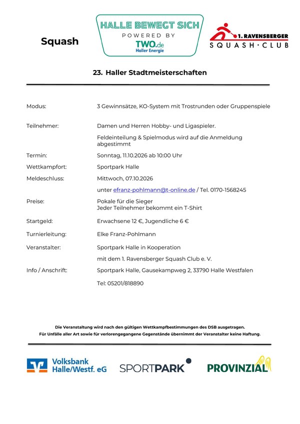 Ausschreibung 23. Haller Stadtmeisterschaften 2026